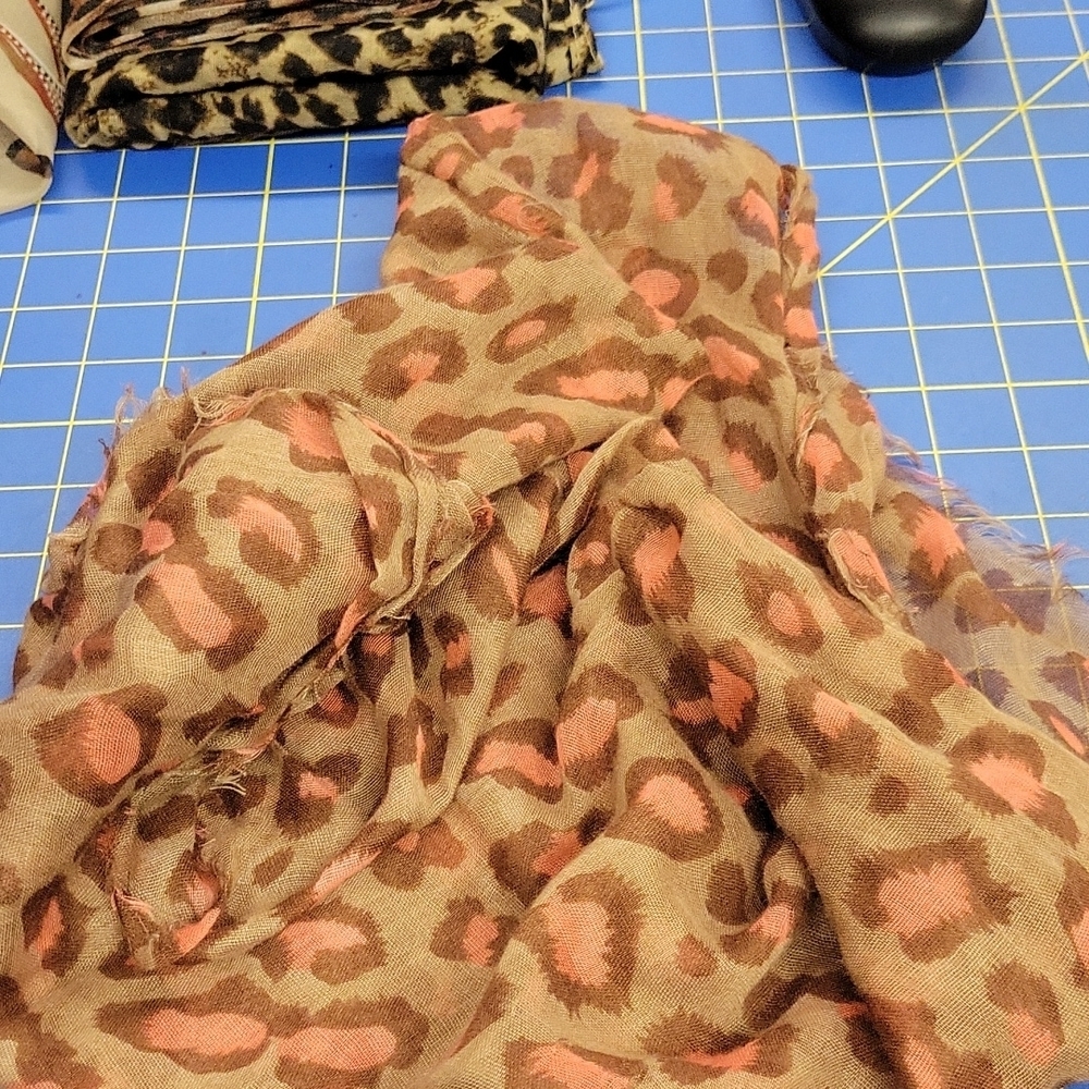 Leopard Print Layer Scarf Shrug 22" x 42" Frayed Edge